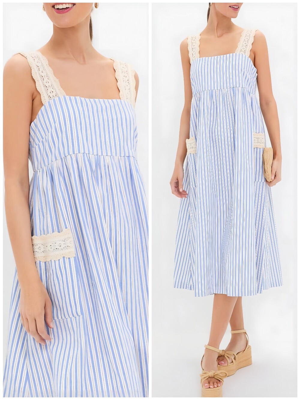 Tuckernuck Pomander Place Blue Striped Crochet Detail Harbour Dress, XL